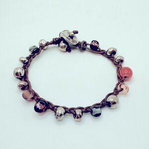UNO de 50 Leather Bracelet with Silver Plated & Murano Glass Beads 7 in